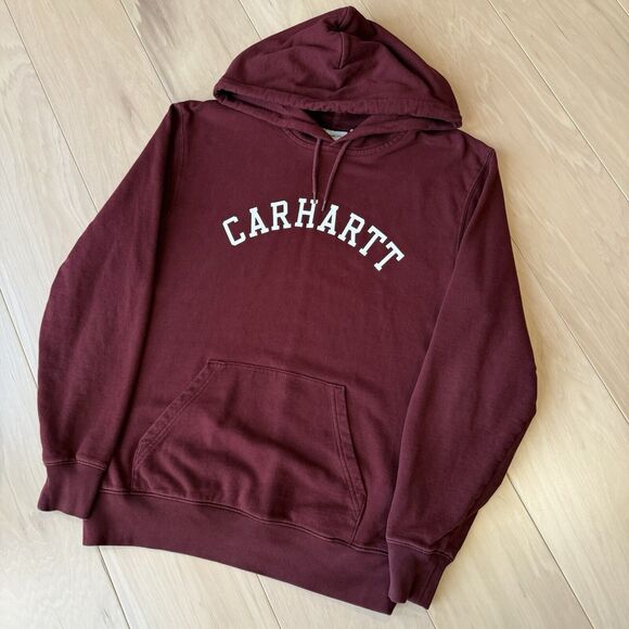 Carhartt WIP Hoodie Medium Maroon Fleece Pullover Hooded University Sweat - Picture 9 of 9